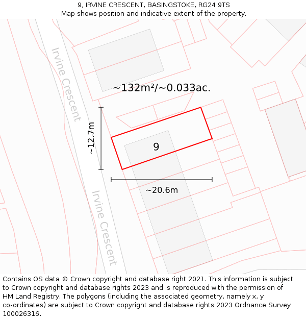 9, IRVINE CRESCENT, BASINGSTOKE, RG24 9TS: Plot and title map