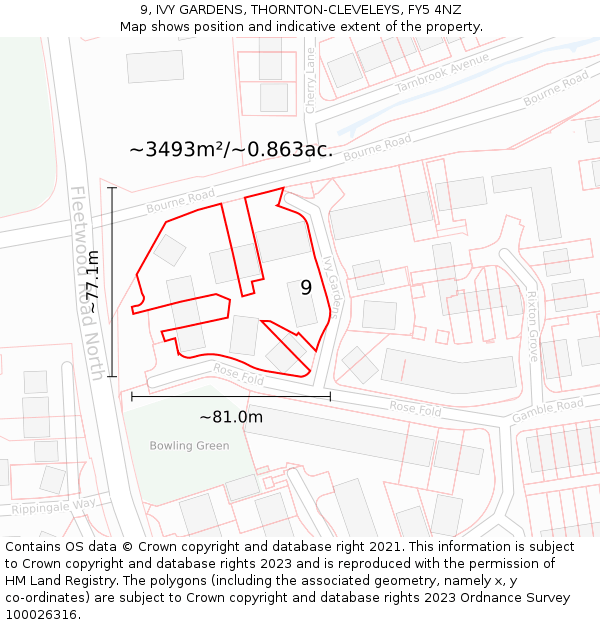 9, IVY GARDENS, THORNTON-CLEVELEYS, FY5 4NZ: Plot and title map