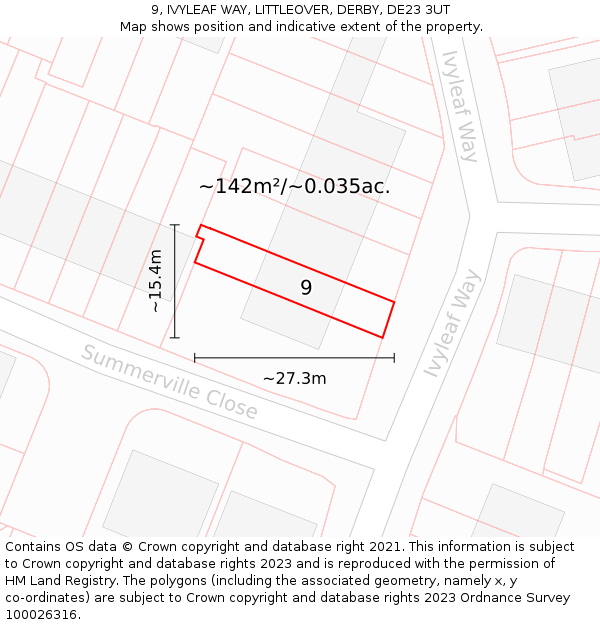 9, IVYLEAF WAY, LITTLEOVER, DERBY, DE23 3UT: Plot and title map