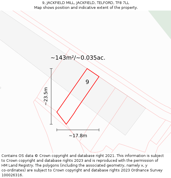 9, JACKFIELD MILL, JACKFIELD, TELFORD, TF8 7LL: Plot and title map