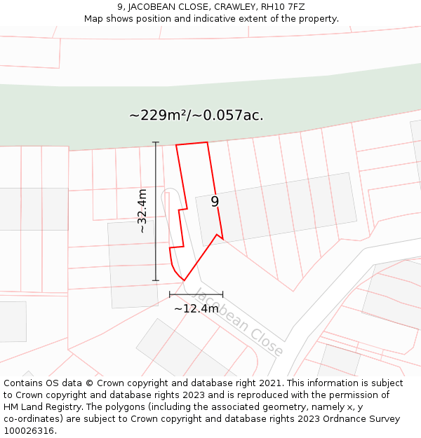 9, JACOBEAN CLOSE, CRAWLEY, RH10 7FZ: Plot and title map