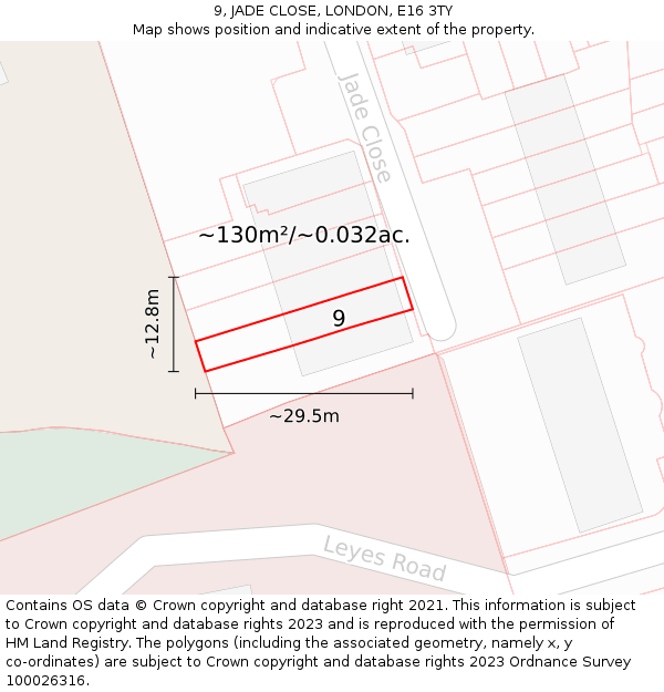 9, JADE CLOSE, LONDON, E16 3TY: Plot and title map