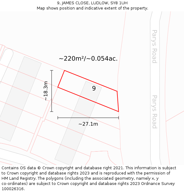 9, JAMES CLOSE, LUDLOW, SY8 1UH: Plot and title map
