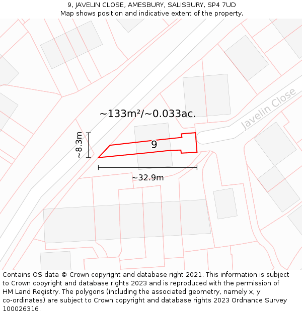 9, JAVELIN CLOSE, AMESBURY, SALISBURY, SP4 7UD: Plot and title map