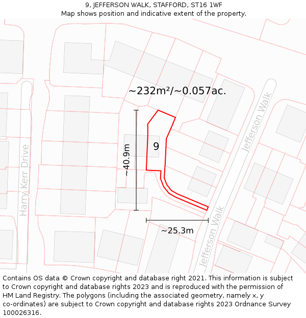 9, JEFFERSON WALK, STAFFORD, ST16 1WF: Plot and title map