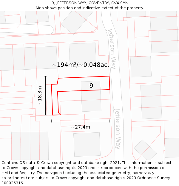 9, JEFFERSON WAY, COVENTRY, CV4 9AN: Plot and title map