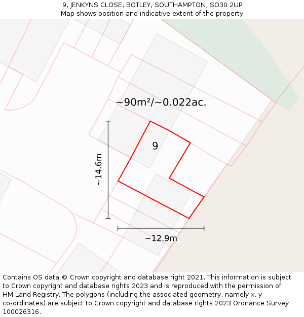 9, JENKYNS CLOSE, BOTLEY, SOUTHAMPTON, SO30 2UP: Plot and title map