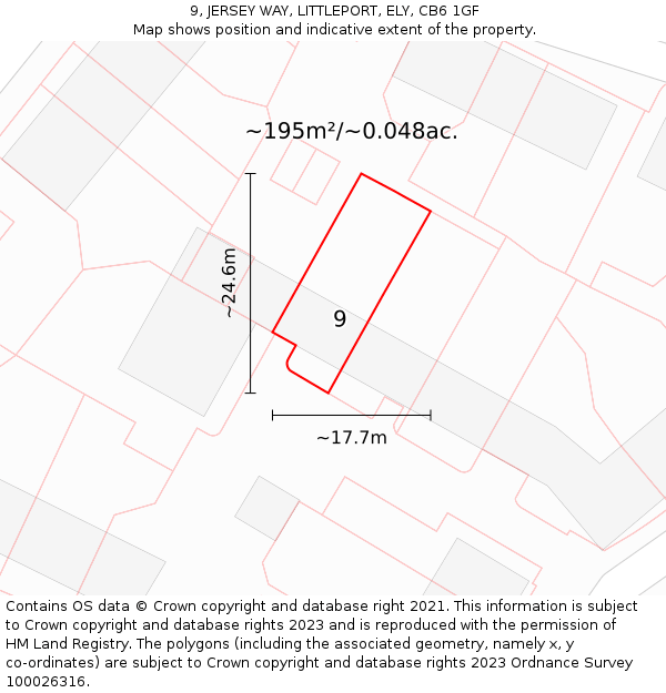 9, JERSEY WAY, LITTLEPORT, ELY, CB6 1GF: Plot and title map