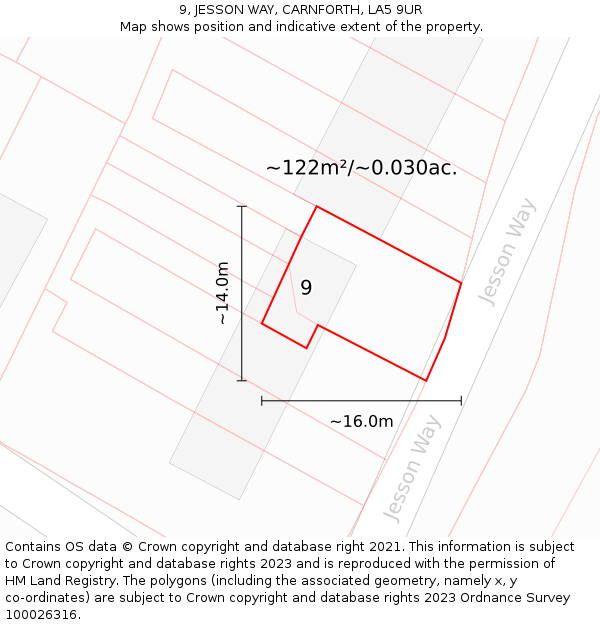 9, JESSON WAY, CARNFORTH, LA5 9UR: Plot and title map