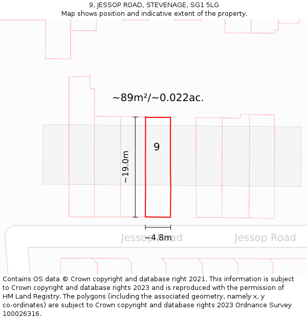 9, JESSOP ROAD, STEVENAGE, SG1 5LG: Plot and title map