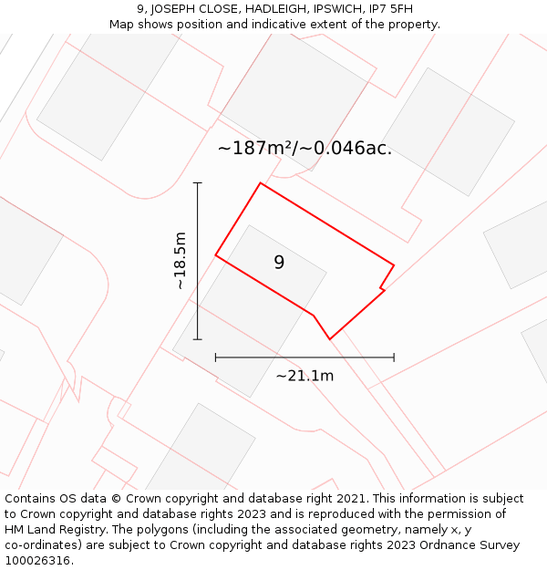 9, JOSEPH CLOSE, HADLEIGH, IPSWICH, IP7 5FH: Plot and title map