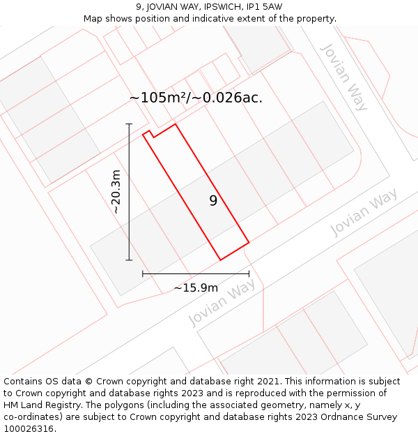 9, JOVIAN WAY, IPSWICH, IP1 5AW: Plot and title map