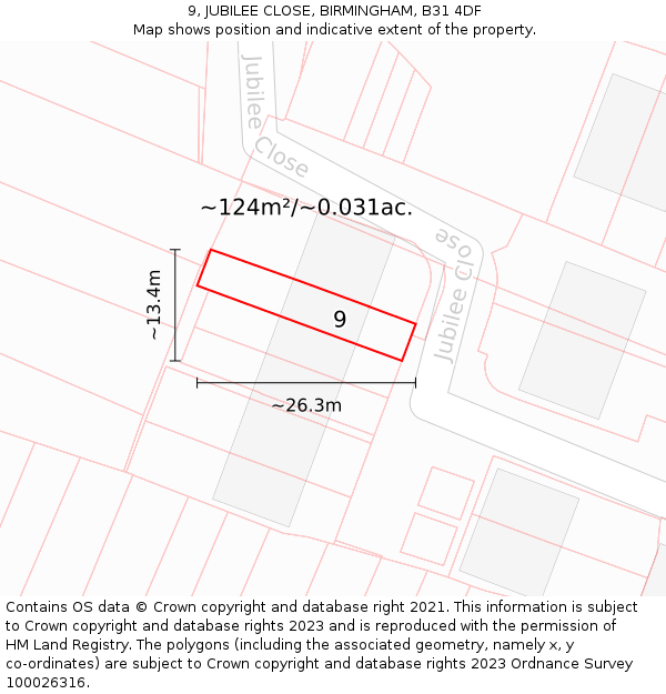 9, JUBILEE CLOSE, BIRMINGHAM, B31 4DF: Plot and title map