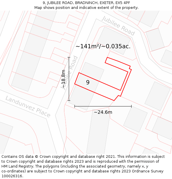 9, JUBILEE ROAD, BRADNINCH, EXETER, EX5 4PF: Plot and title map