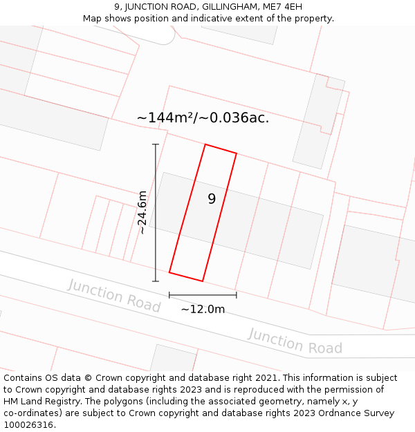 9, JUNCTION ROAD, GILLINGHAM, ME7 4EH: Plot and title map