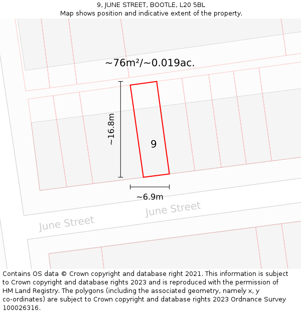 9, JUNE STREET, BOOTLE, L20 5BL: Plot and title map