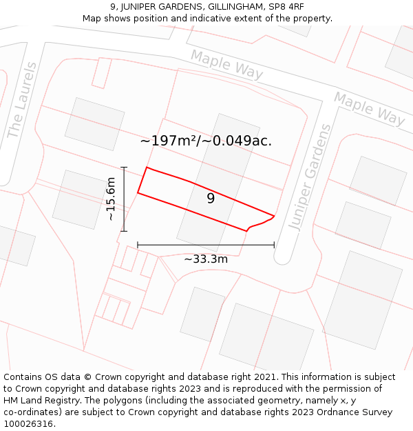 9, JUNIPER GARDENS, GILLINGHAM, SP8 4RF: Plot and title map