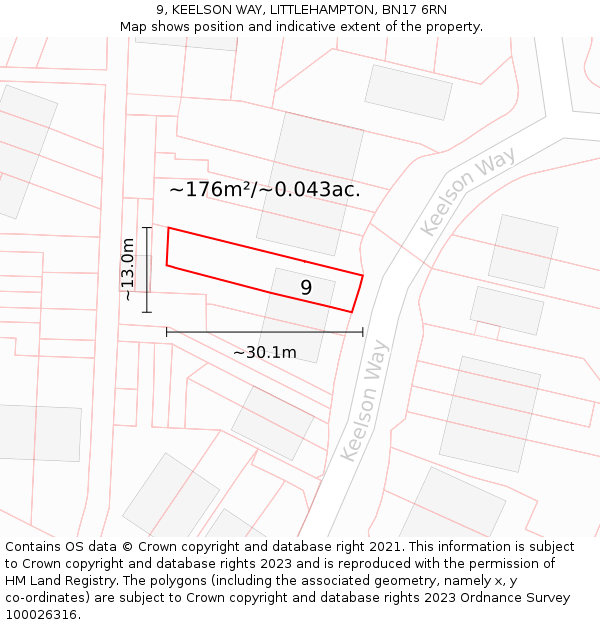 9, KEELSON WAY, LITTLEHAMPTON, BN17 6RN: Plot and title map