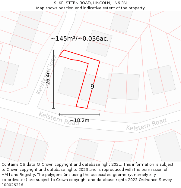 9, KELSTERN ROAD, LINCOLN, LN6 3NJ: Plot and title map