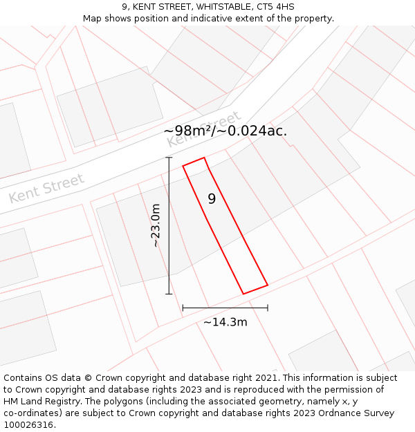 9, KENT STREET, WHITSTABLE, CT5 4HS: Plot and title map
