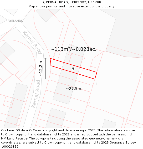 9, KERNAL ROAD, HEREFORD, HR4 0PR: Plot and title map