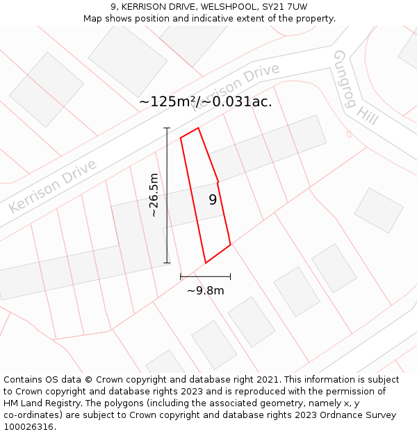 9, KERRISON DRIVE, WELSHPOOL, SY21 7UW: Plot and title map