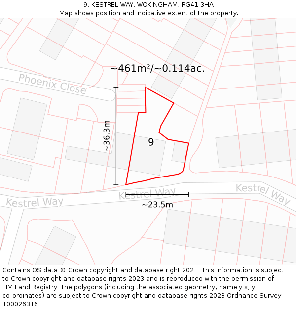 9, KESTREL WAY, WOKINGHAM, RG41 3HA: Plot and title map