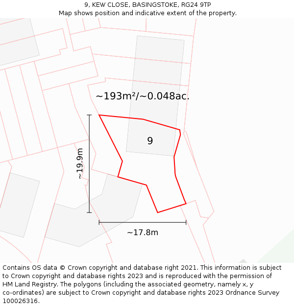 9, KEW CLOSE, BASINGSTOKE, RG24 9TP: Plot and title map