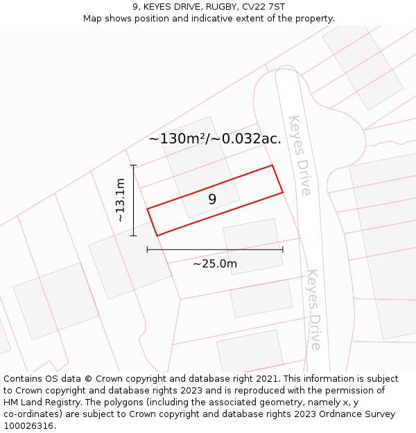 9, KEYES DRIVE, RUGBY, CV22 7ST: Plot and title map