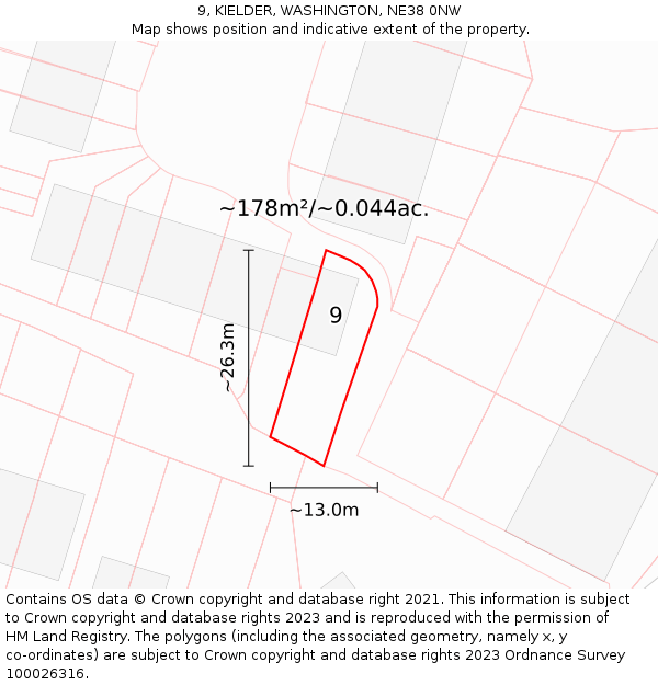 9, KIELDER, WASHINGTON, NE38 0NW: Plot and title map
