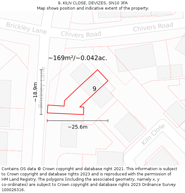 9, KILN CLOSE, DEVIZES, SN10 3FA: Plot and title map