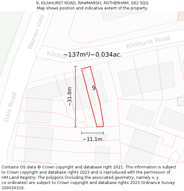 9, KILNHURST ROAD, RAWMARSH, ROTHERHAM, S62 5QQ: Plot and title map