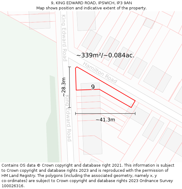 9, KING EDWARD ROAD, IPSWICH, IP3 9AN: Plot and title map