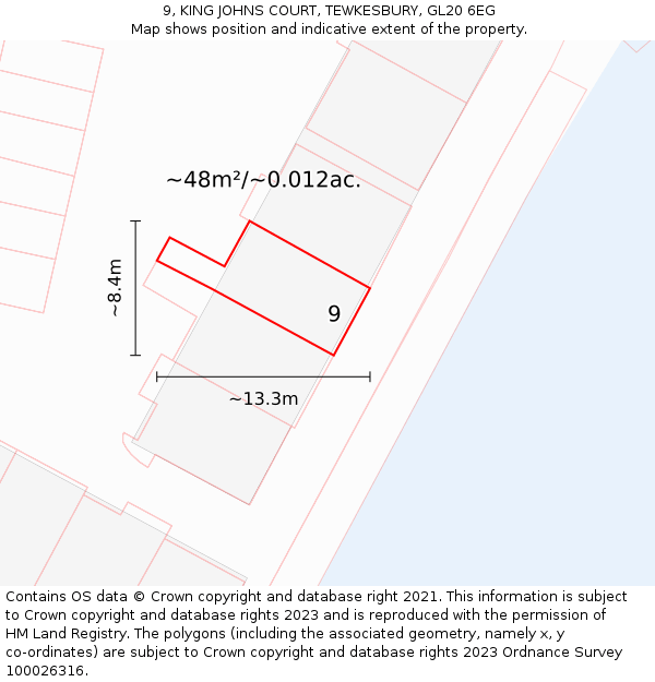 9, KING JOHNS COURT, TEWKESBURY, GL20 6EG: Plot and title map