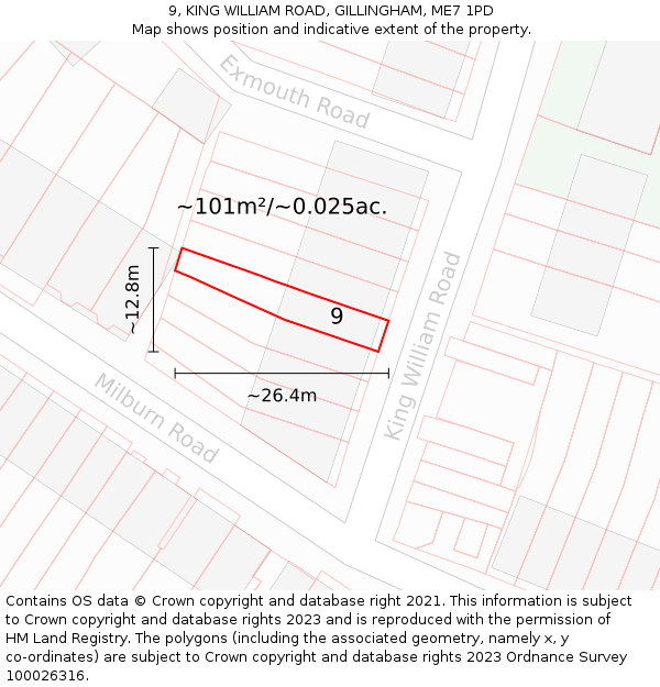 9, KING WILLIAM ROAD, GILLINGHAM, ME7 1PD: Plot and title map
