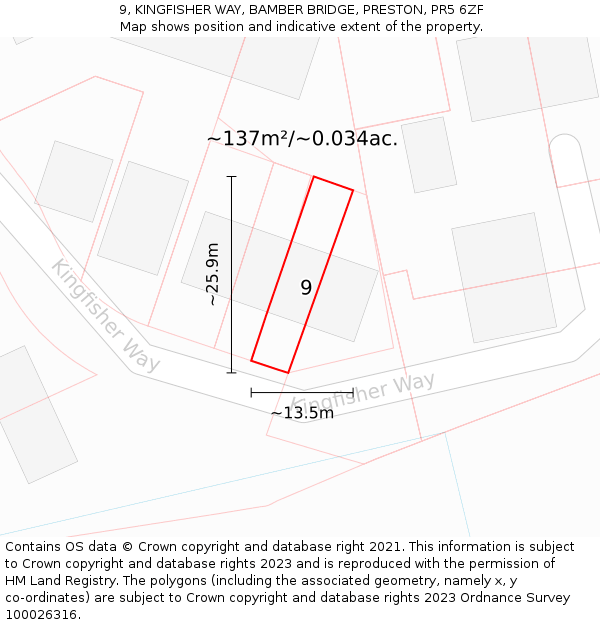 9, KINGFISHER WAY, BAMBER BRIDGE, PRESTON, PR5 6ZF: Plot and title map