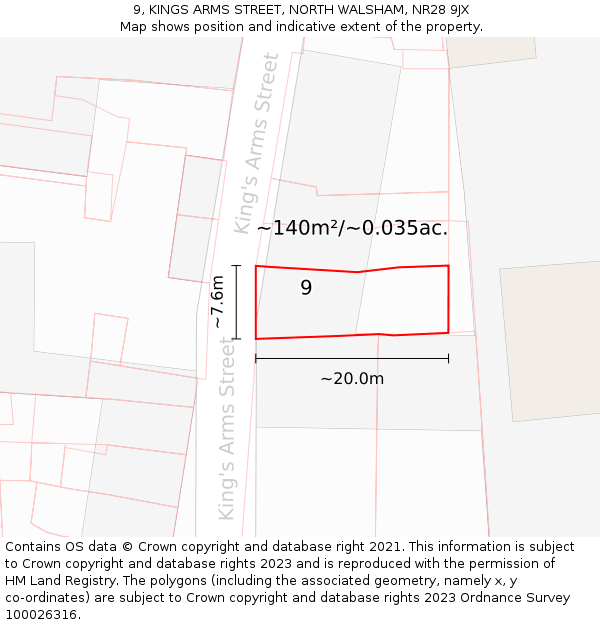 9, KINGS ARMS STREET, NORTH WALSHAM, NR28 9JX: Plot and title map