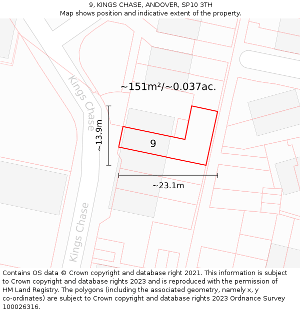 9, KINGS CHASE, ANDOVER, SP10 3TH: Plot and title map