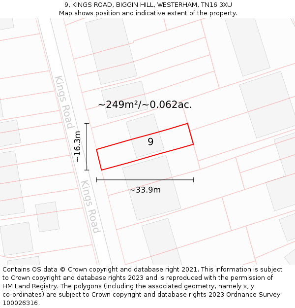 9, KINGS ROAD, BIGGIN HILL, WESTERHAM, TN16 3XU: Plot and title map