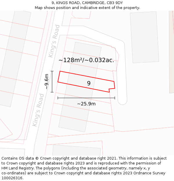9, KINGS ROAD, CAMBRIDGE, CB3 9DY: Plot and title map