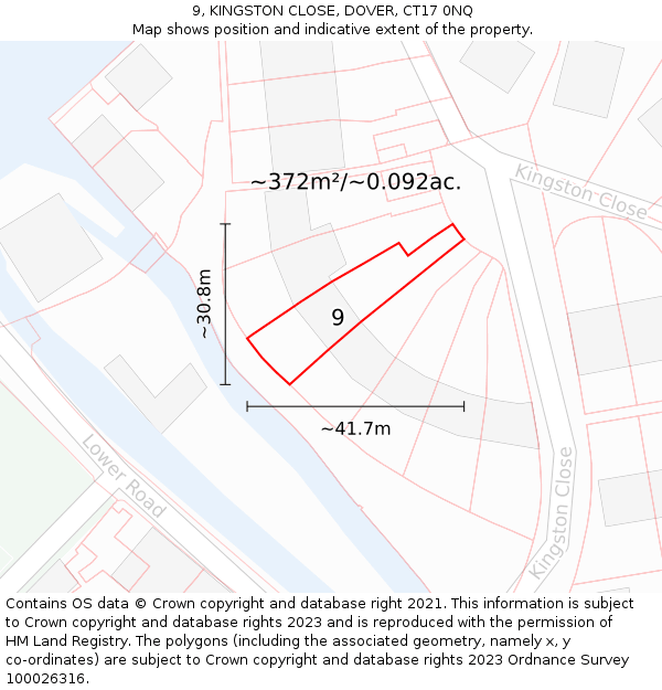 9, KINGSTON CLOSE, DOVER, CT17 0NQ: Plot and title map