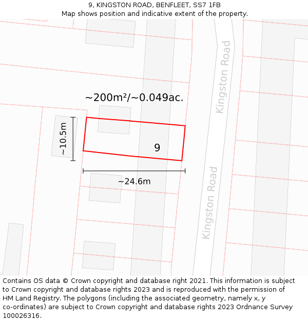 9, KINGSTON ROAD, BENFLEET, SS7 1FB: Plot and title map