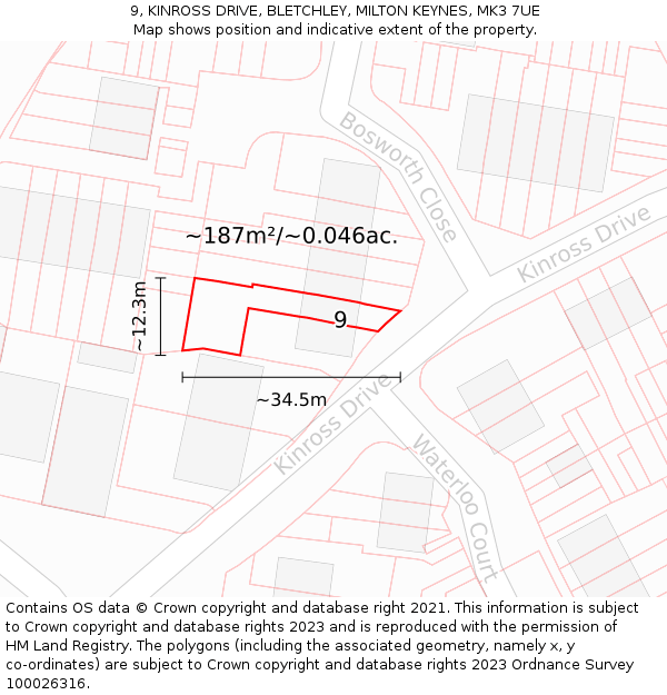 9, KINROSS DRIVE, BLETCHLEY, MILTON KEYNES, MK3 7UE: Plot and title map