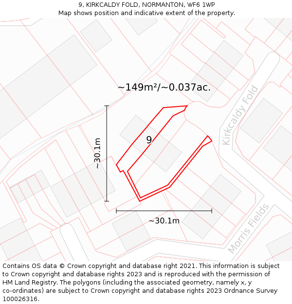 9, KIRKCALDY FOLD, NORMANTON, WF6 1WP: Plot and title map