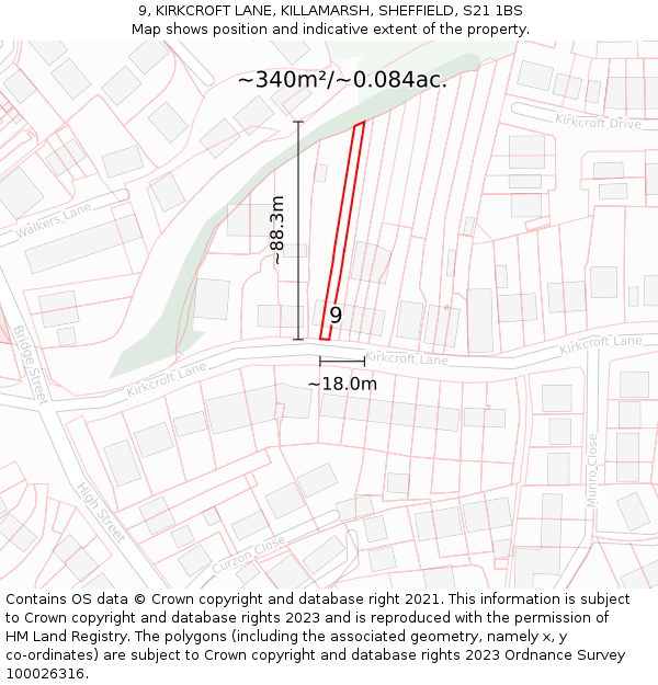 9, KIRKCROFT LANE, KILLAMARSH, SHEFFIELD, S21 1BS: Plot and title map