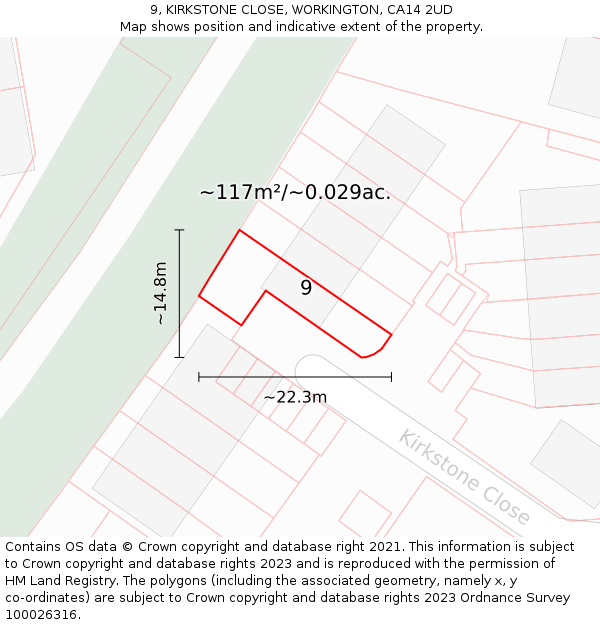 9, KIRKSTONE CLOSE, WORKINGTON, CA14 2UD: Plot and title map