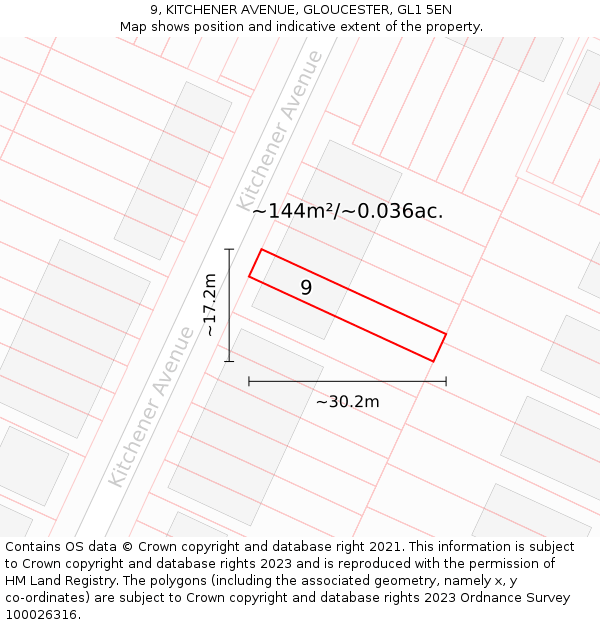 9, KITCHENER AVENUE, GLOUCESTER, GL1 5EN: Plot and title map