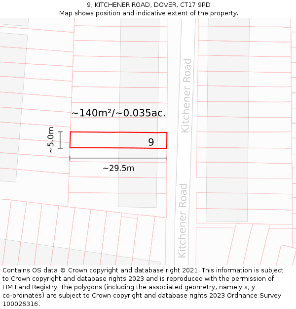 9, KITCHENER ROAD, DOVER, CT17 9PD: Plot and title map