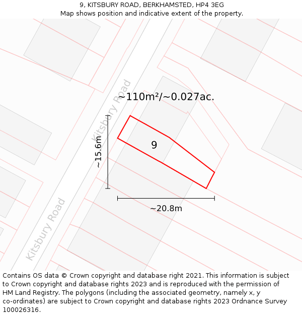 9, KITSBURY ROAD, BERKHAMSTED, HP4 3EG: Plot and title map