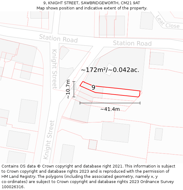 9, KNIGHT STREET, SAWBRIDGEWORTH, CM21 9AT: Plot and title map
